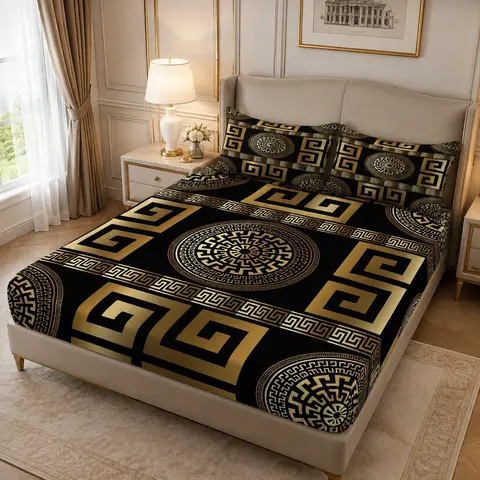 【Black Friday】3-Piece Polyester Bed Sheet Set, 1 Fitted Sheet and 2 Pillowcases, Modern All-Season Bedding for Dorms and Hotels, Comfy Bed Sets
