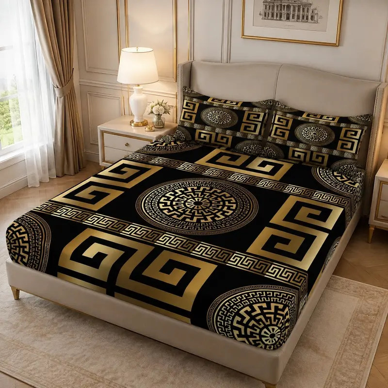 【Black Friday】3-Piece Polyester Bed Sheet Set, 1 Fitted Sheet and 2 Pillowcases, Modern All-Season Bedding for Dorms and Hotels, Comfy Bed Sets