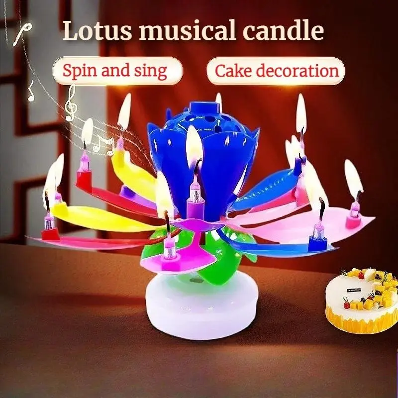 Double-layer Rotating Lotus Musical Candles, Cake Decoration Baking Supplies, Blooming Creative Romantic Celebration Lights 2026