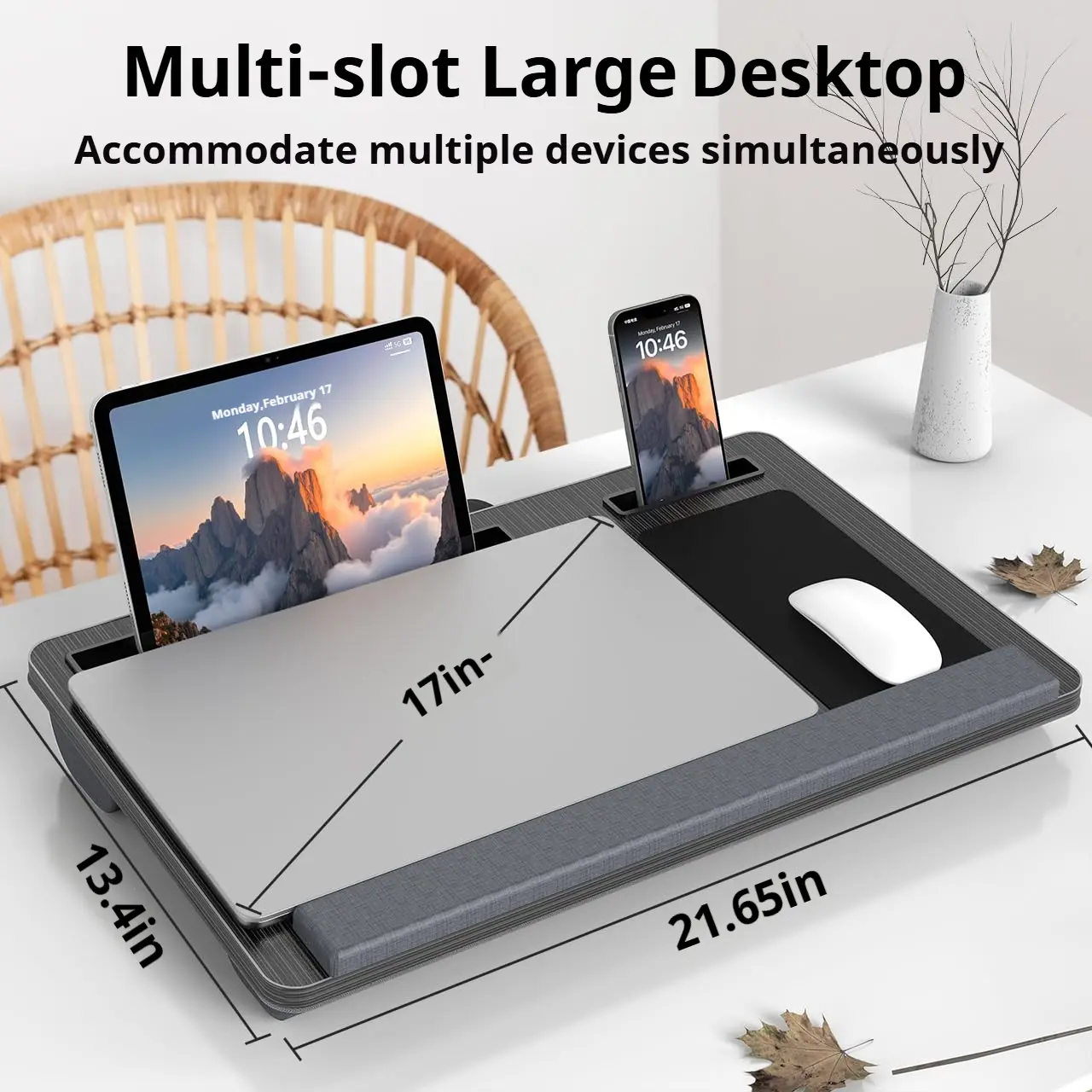 Laptop Lap Desk Lap Desk with Soft Cushion – Portable Laptop Desk，Up to 17 in Lap Table with Wrist Rest, Mouse Pad, Tablet Phone Slot, Portable Handle,for Bed, Couch & Home Office