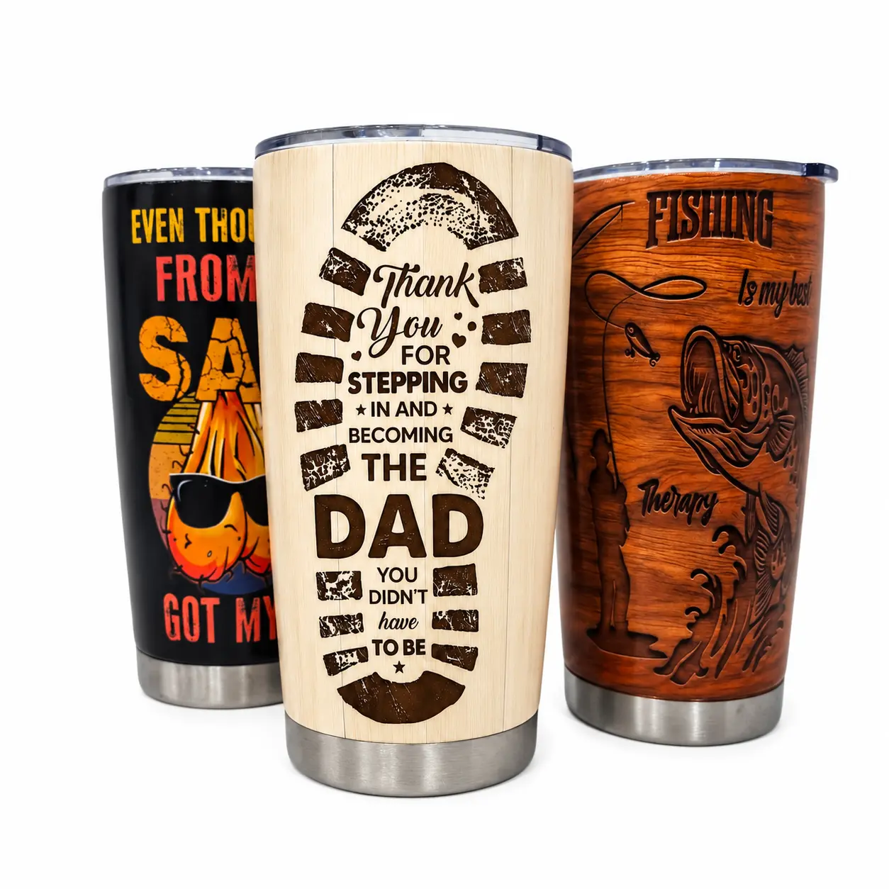 20oz Stainless Steel Insulated Flask Tumbler with Lid - Portable Coffee Bottle, Emotional "Stepping In" Footprint Design, Top Father's Day Gift for Stepdad from Stepchild (Hot & Cold Drinks Compatible)