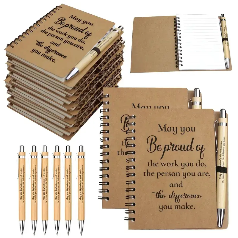 Thank You Gift Set, 12pcs/set Including 6 Counts Mini Notebook & 6 Counts Ballpoint Pen, Writing Stationery, Office Stationery & Supplies for Home School Office