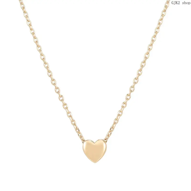 Women's Gold-Tone Solid Mini Heart Pendant Necklace, Dainty Thin Paperclip Link Chain, Minimalist Daily Jewelry Gift, Chain Jewelry Necklaces