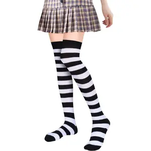Classic Horizontal Striped Over The Knee Socks Soft Cotton High Elastic Thigh High Stockings Multi Color Compression Long Leg Hosiery For Halloween Cosplay JK Skirt Roller Skating Street Party Women Outfit