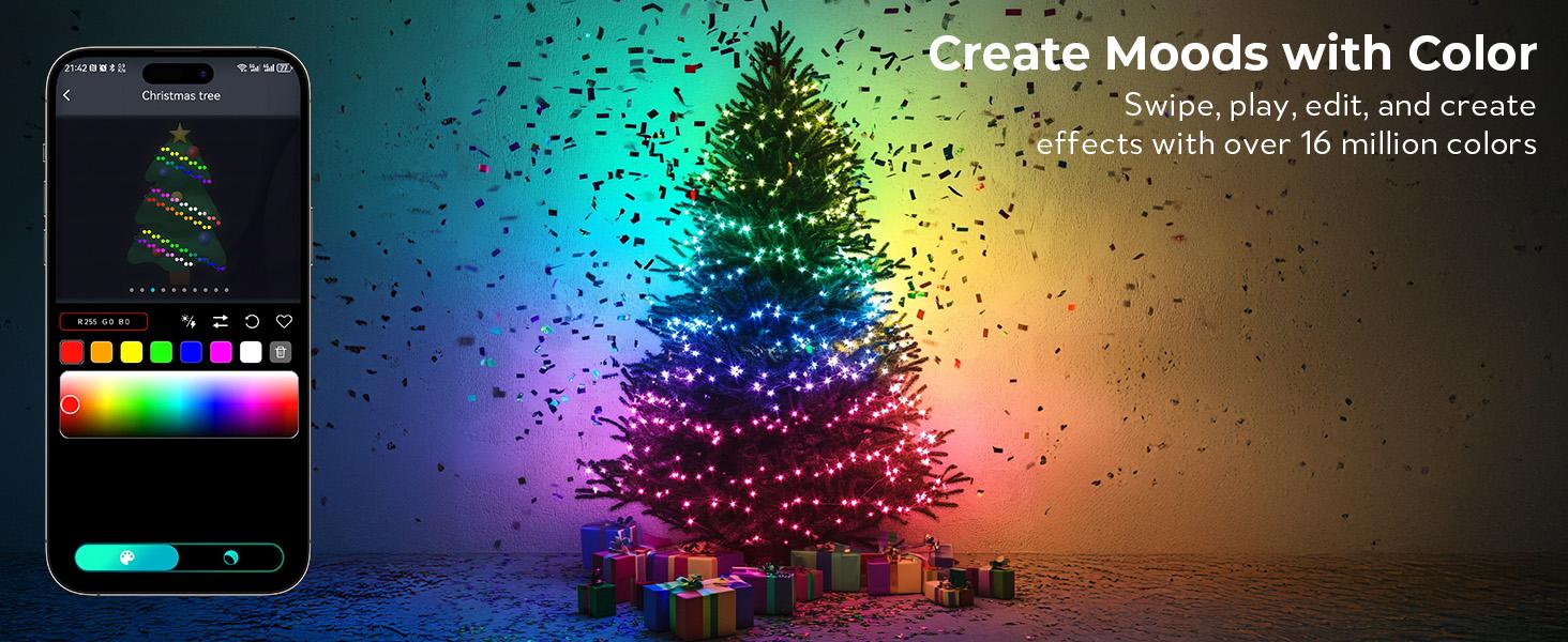 33FT 100 LED Smart Fairy Lights - APP Remote Control, USB Powered, IP65 Waterproof, 12 Modes for Christmas Parties Wedding Centerpiece