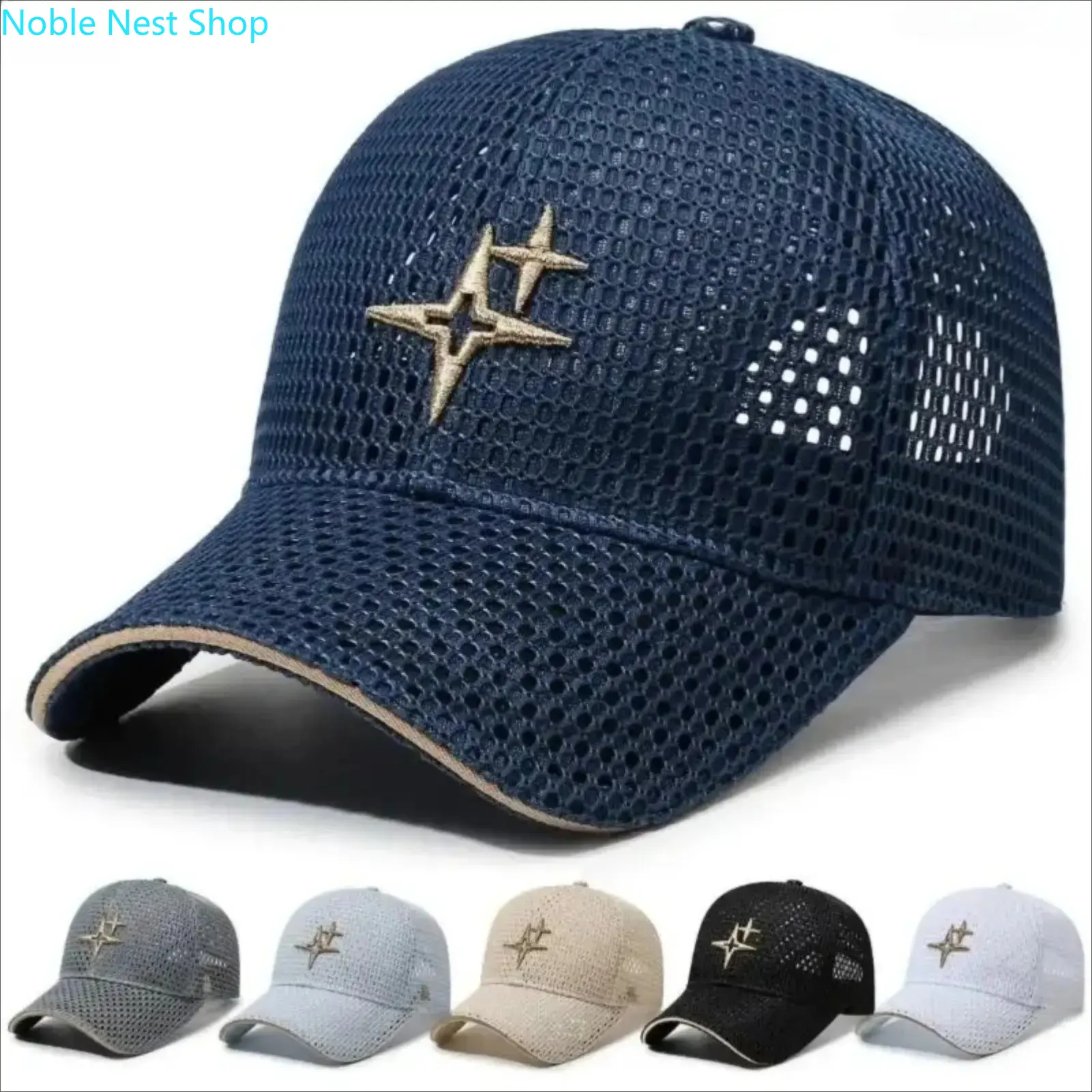 Unisex Star Embroidered Mesh Baseball Cap, Breathable Summer Sun Hat