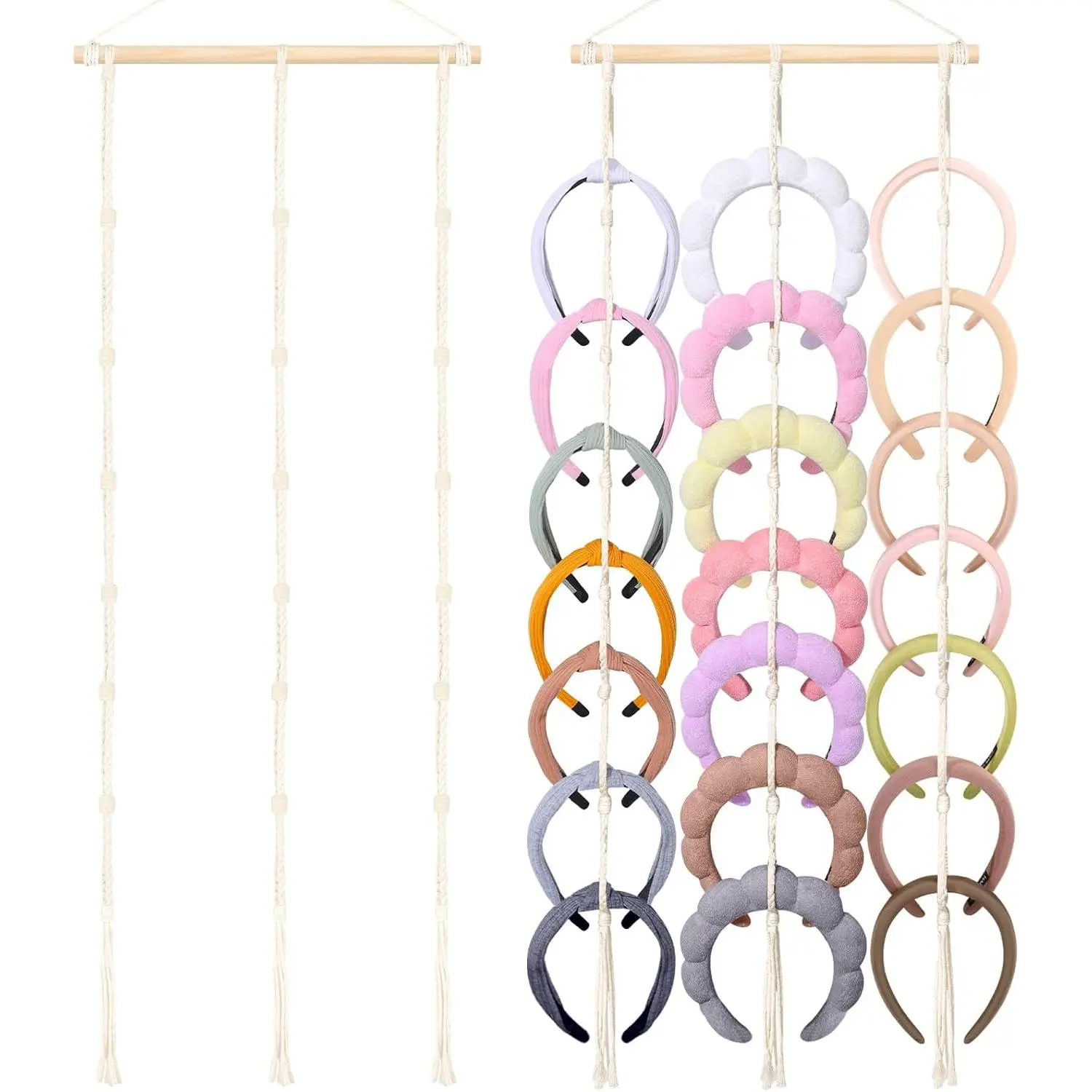Headband Holder Organizer for Girl,Macrame Hairband Storage for Women,Boho Hair Hoop Display  Hair Accessories Organizer Bedroom College Dorm Decor Wall Door