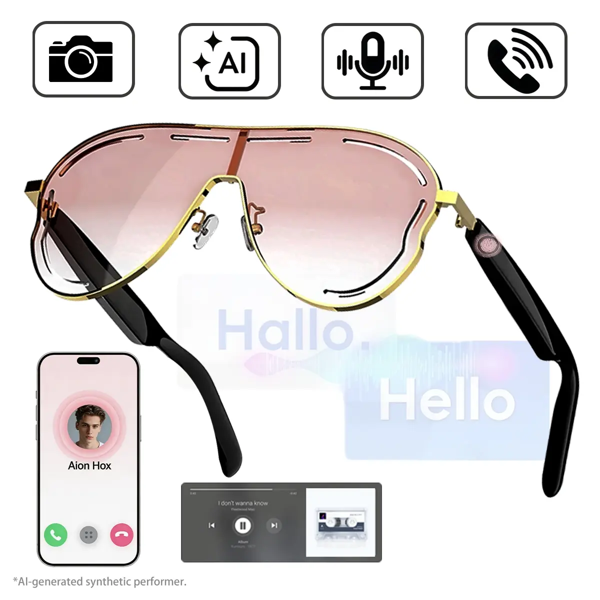 2026 Smart SunGlasses,Wireless Headphone Multifunctional Smart Glasses for Listening To Music & Calling,Bluetooth-Compatible Creative Sports Wearable Smart Glasses,Girl Tech Gadgets Pink Gifts