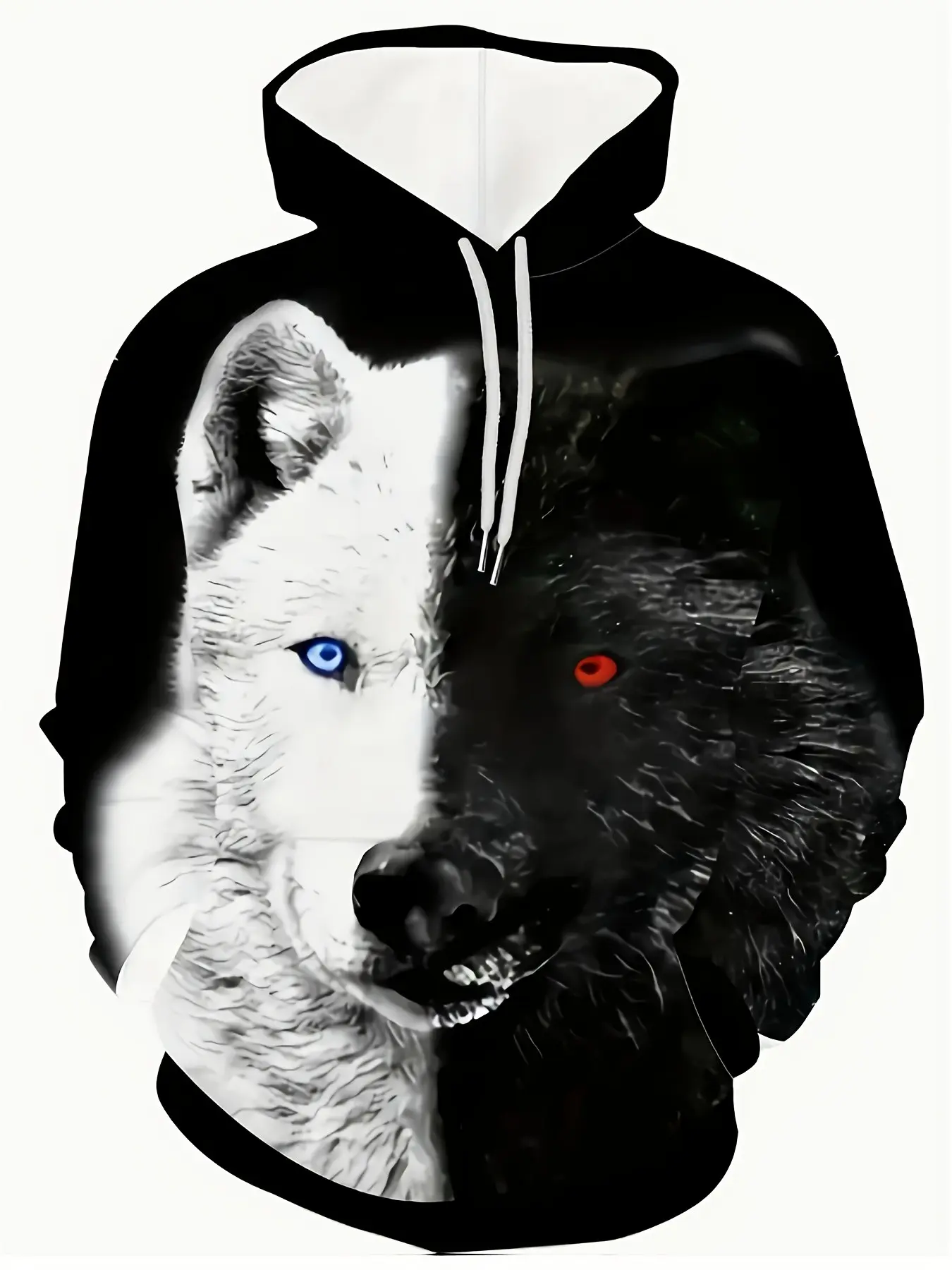 Men's Digital Print Hoodie, Fall & Winter Casual Loose-Fit Sweatshirt, 3D Wolf Pattern, Street Style, All over Print, Unlined