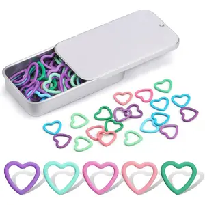 Heart-Shaped Metal  Markers, 50 count Metal Colorful Crochet  Markers for Knitting Crocheting Clothing Tag DIY Craft Project with Storage Box