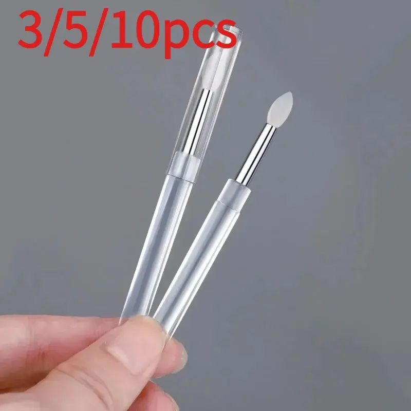 3/5/10pcs portable dust-proof silicone lip brush with cover, eye brush line, lipstick, lipstick brush, travel makeup brush