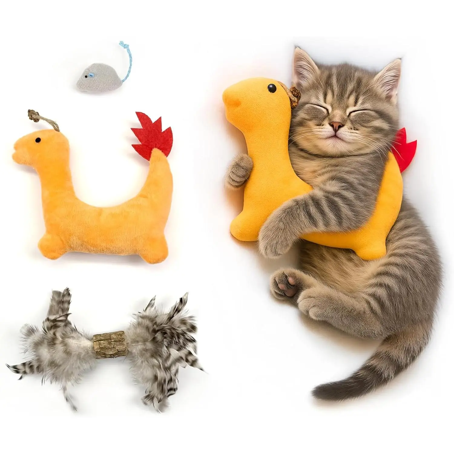 3 Pack Cat Toys for Indoor Cats - Silvervine & Catnip Toy Set with Feather, Plush Dragon Kick Toy, Mouse Toy for Chasing, Kicking & Chewing, Natural Cat Enrichment Toys