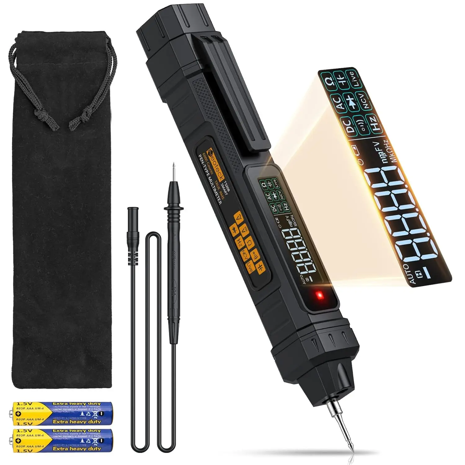 Neoteck 2-in-1 Pen-Type Digital Multimeter, Digital Voltage Tester - 6000 Counts Intelligent Device with LCD Display for AC/DC Voltage, Resistance, Diode, Continuity, Capacitance, Frequency, Voltage Testing, Test Meter Multi Testers