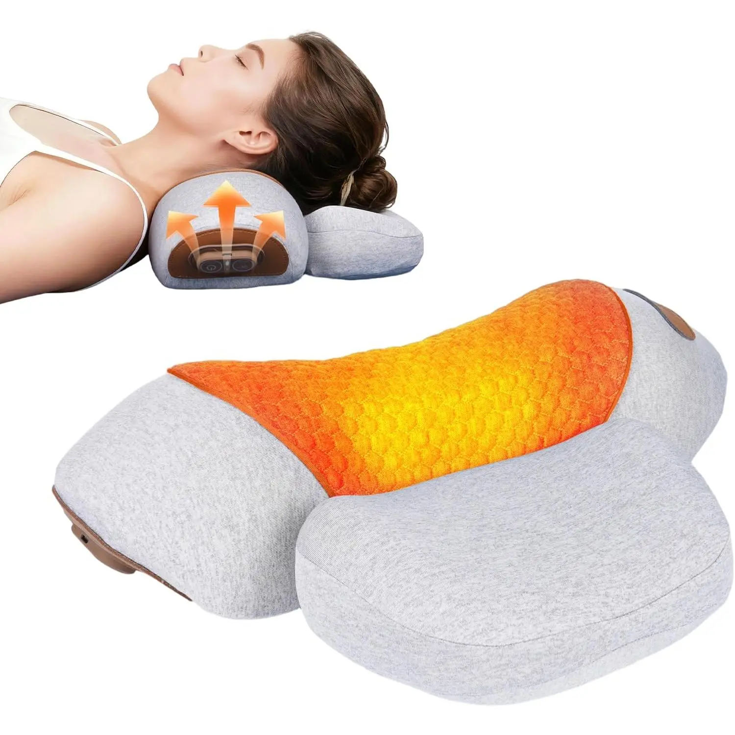 Pillow Traction Massager 2026 New for Neck Hump -  Cervical Neck Pillow with Heat, for Shoulder Neck Pain Relief, Ergonomic Massager Gray(Plug-In Only, Not Battery-Powered