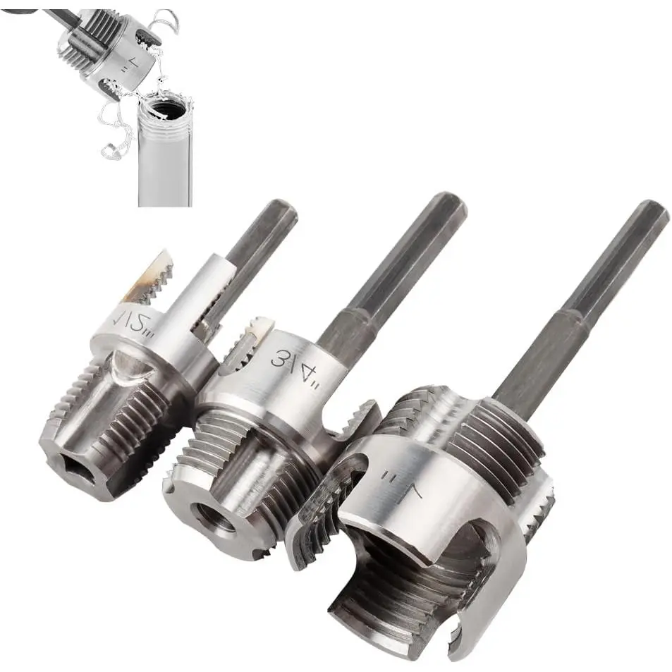 PVC Pipe Threader Kit 1/2 3/4 1 Inch, Drill Compatible Pipe Threading Tool, Internal & External Thread Cutter for PVC Plastic Pipes, Plumbing Repair Tool for DIY Projects