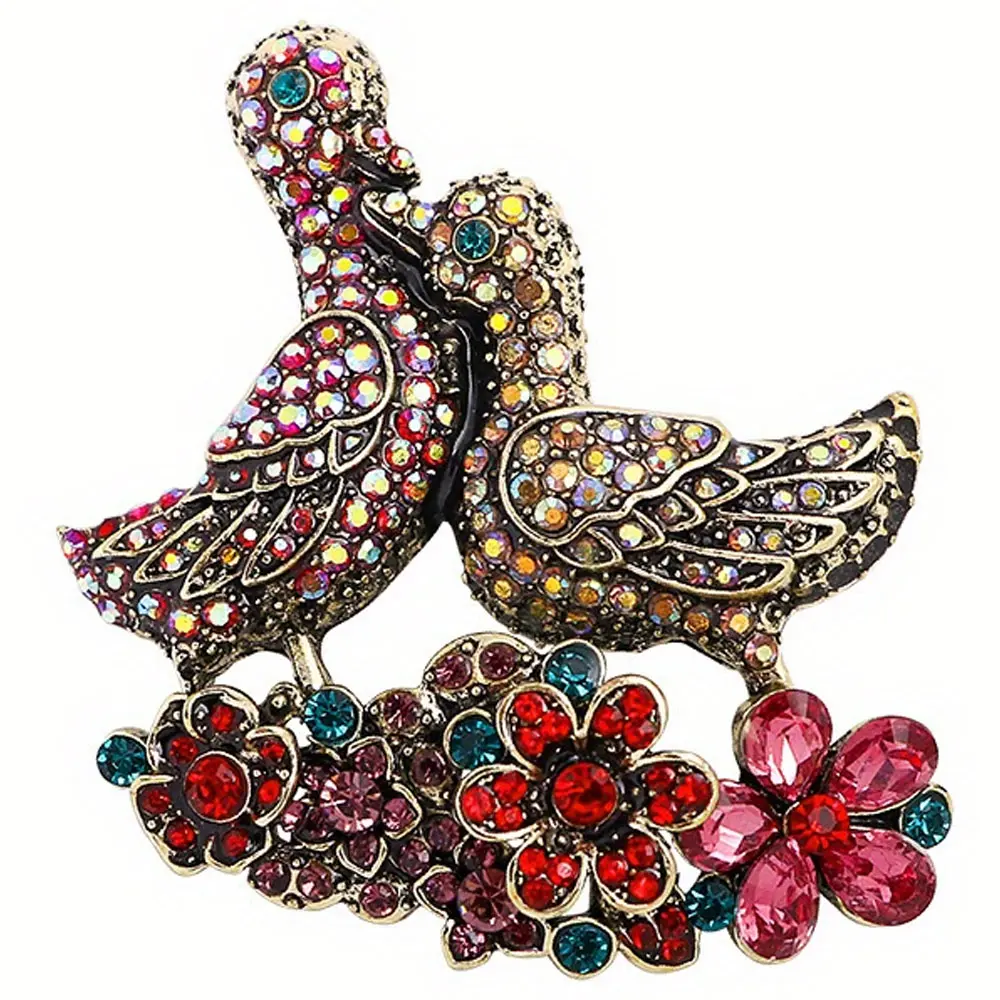 Vintage Palace Full of Rhinestones Brooch Mandarin Ducks Large Brooches Pins Luxury Jewelry