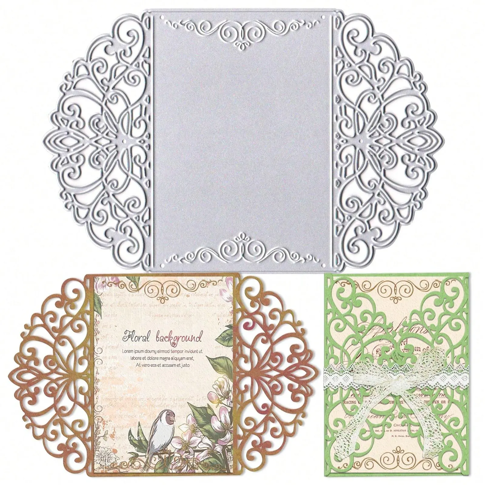 Metal Die-cutting Stencil for Crafting Cards, Floral Background Wedding Invitation Border Cutting Template, Carbon Steel Embossing Template Cutting Tool, Suitable for DIY Scrapbooking, Photo Albums, and Paper Craft Projects.