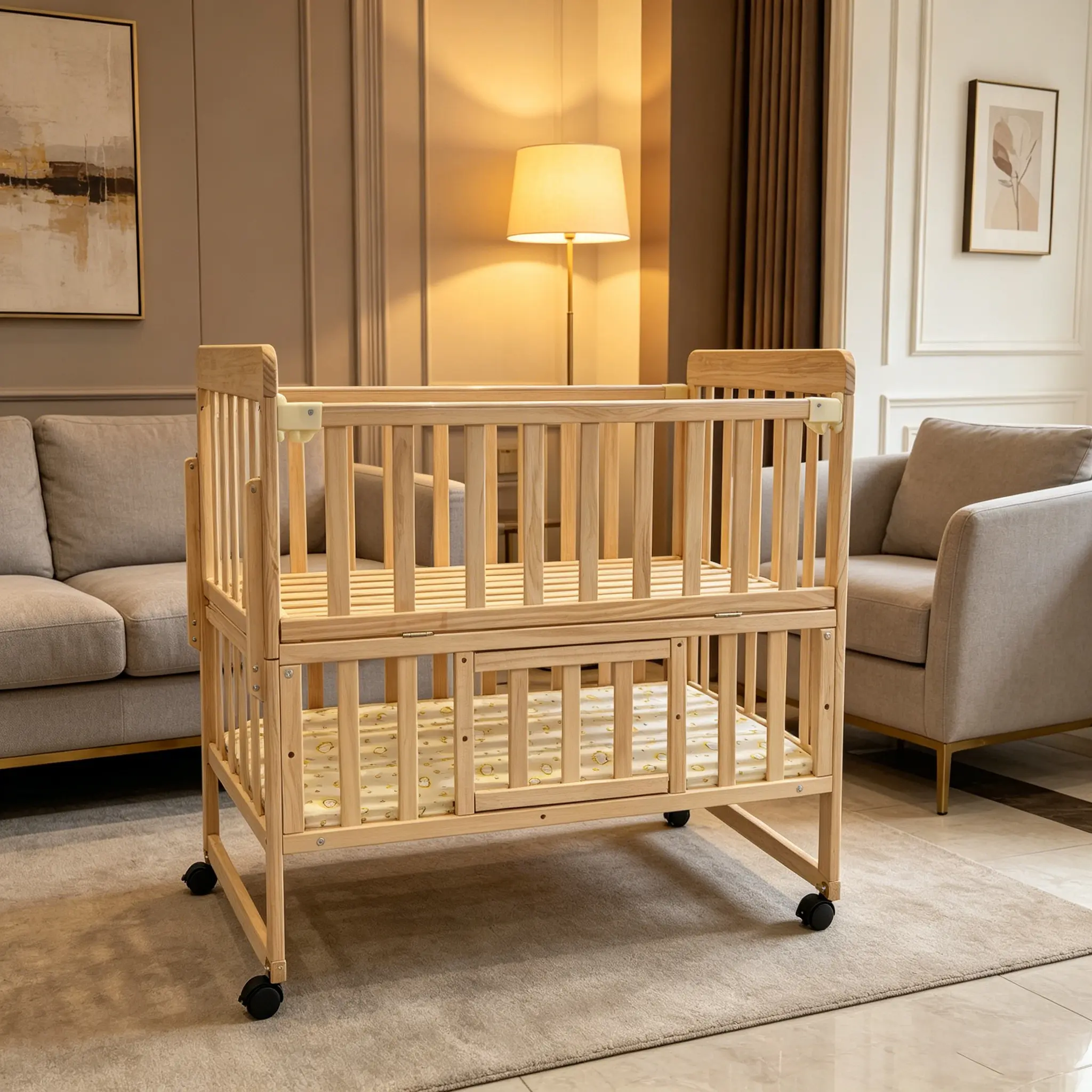 ARCH 5-in-1 Convertible Mini Baby Crib 37x22x31.5 Inch Portable Crib with Storage, Solid New Zealand Pine Wood Natural Finish Bedside Sleeper Bassinet Play Yard Toddler Bed for Nursery Small Spaces 0-36 Months, Natural Wood Color Options