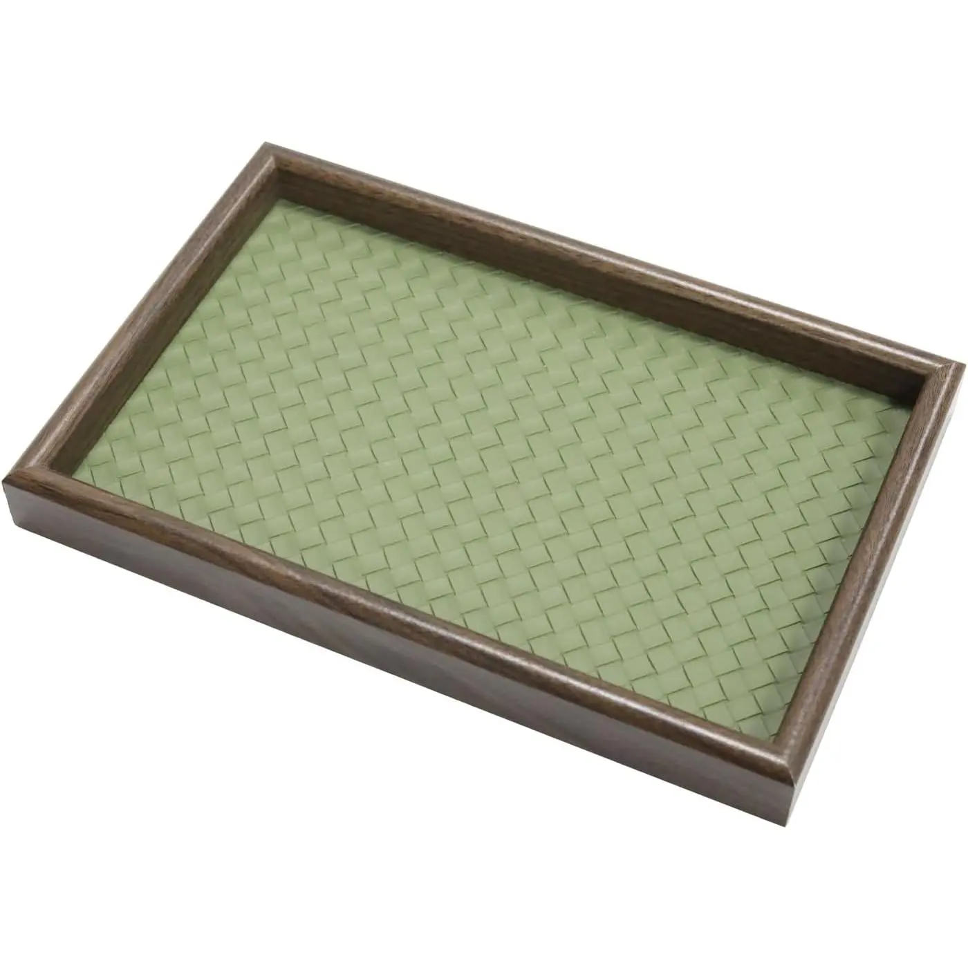 Wooden Valet Tray with Leather Base, Green | EDC Catch  Tray Nightstand Entryway Table  Organizer 11.8x7.9"