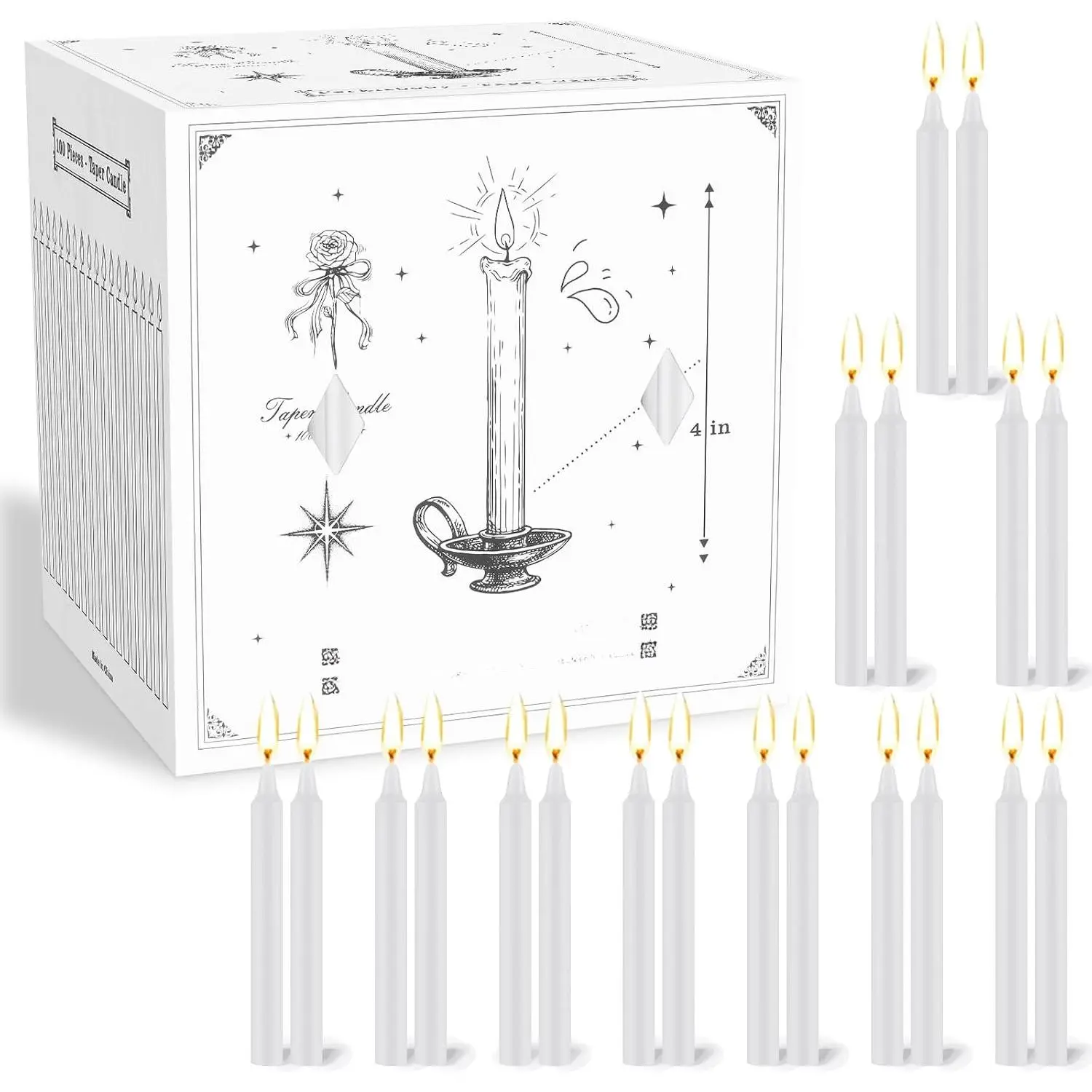 100 Pack White Spell Chime Candles, 4" Small Taper Candles for Rituals |  Candle Sticks for Birthday Party, Wedding, ,  Supplies, Meditation, Prayer, Wax Play, Christmas