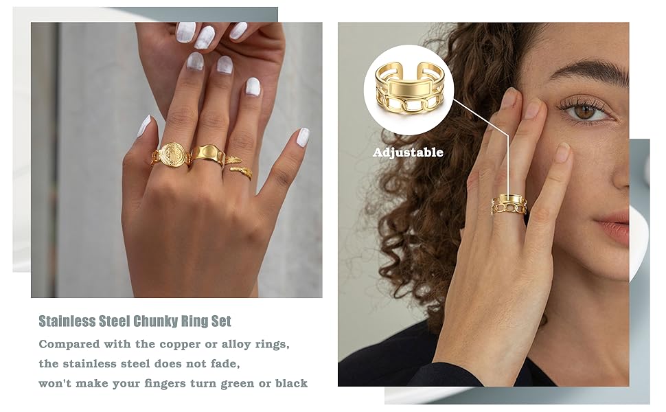 Besteel 18K Gold Plated Rings for Women, Stainless Steel Statement Rings Pack Stacking Boho Midi Rings Adjustable Open Ring Band Twisted Signet Rings Non Tarnish Gold Rings Besteel 18K Gold Plated Rings for Women, Stainless Steel Statement Rings Pack Stacking Boho Midi Rings Adjustable Open Ring Band Twisted Signet Rings Non Tarnish Gold Rings