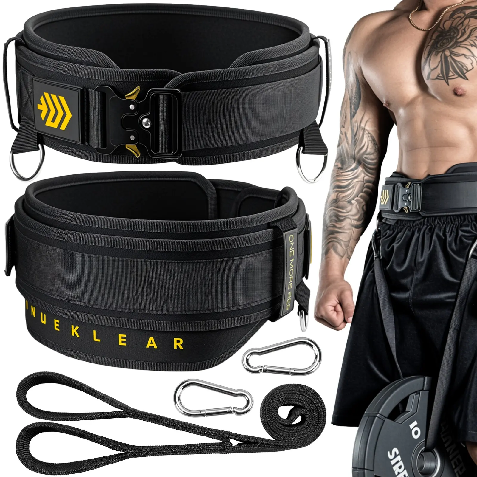 Manueklear 2-In-1 Weightlifting Belt & Dip Belt, 36.7 in Rope, Double-Layer, Powerlifting Gym Belt for Pull Up Squat, Fitness Equipment