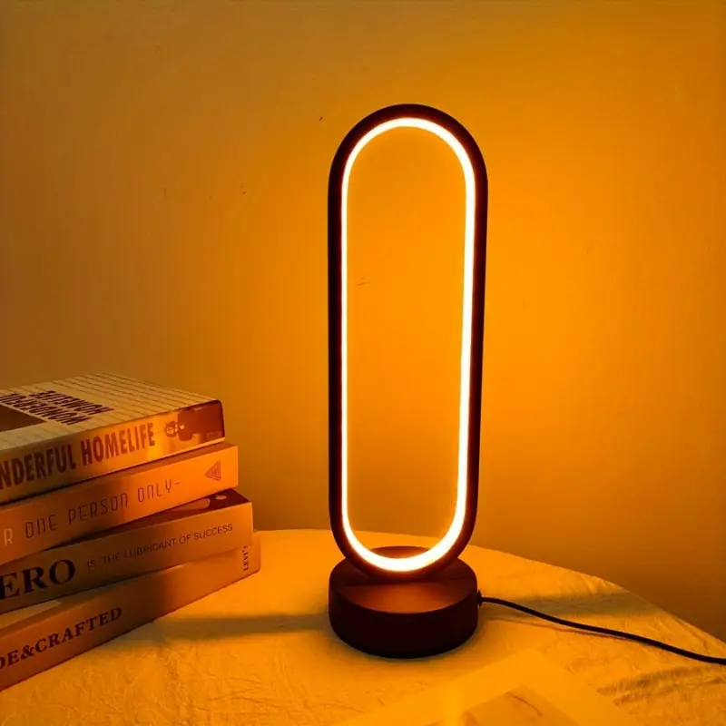 Modern LED Ring Table Lamp, USB Powered Dimmable Bedside Light with 3 Color Modes, Minimalist Nightstand Lamp for Bedroom Living Room Office