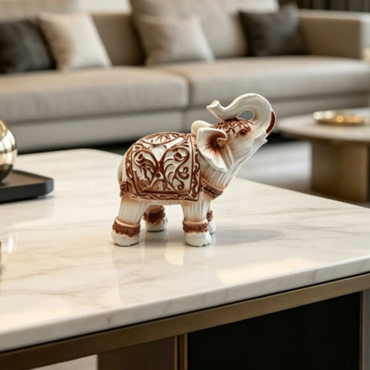 European Style Elephant Ornament, Creative Floral Carved Resin Sculpture, Feng Shui Lucky Money Decor, Home Office Desk Decoration Gift