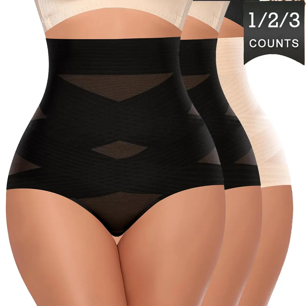 Women's High-Waist Polyester Shapewear Boy Shorts - 1/2/3 Pieces, Tummy Control & Lift, Butt Lifting Faja, Firm Control Girdle Trainer, Essential Flat-Style Day Underwear