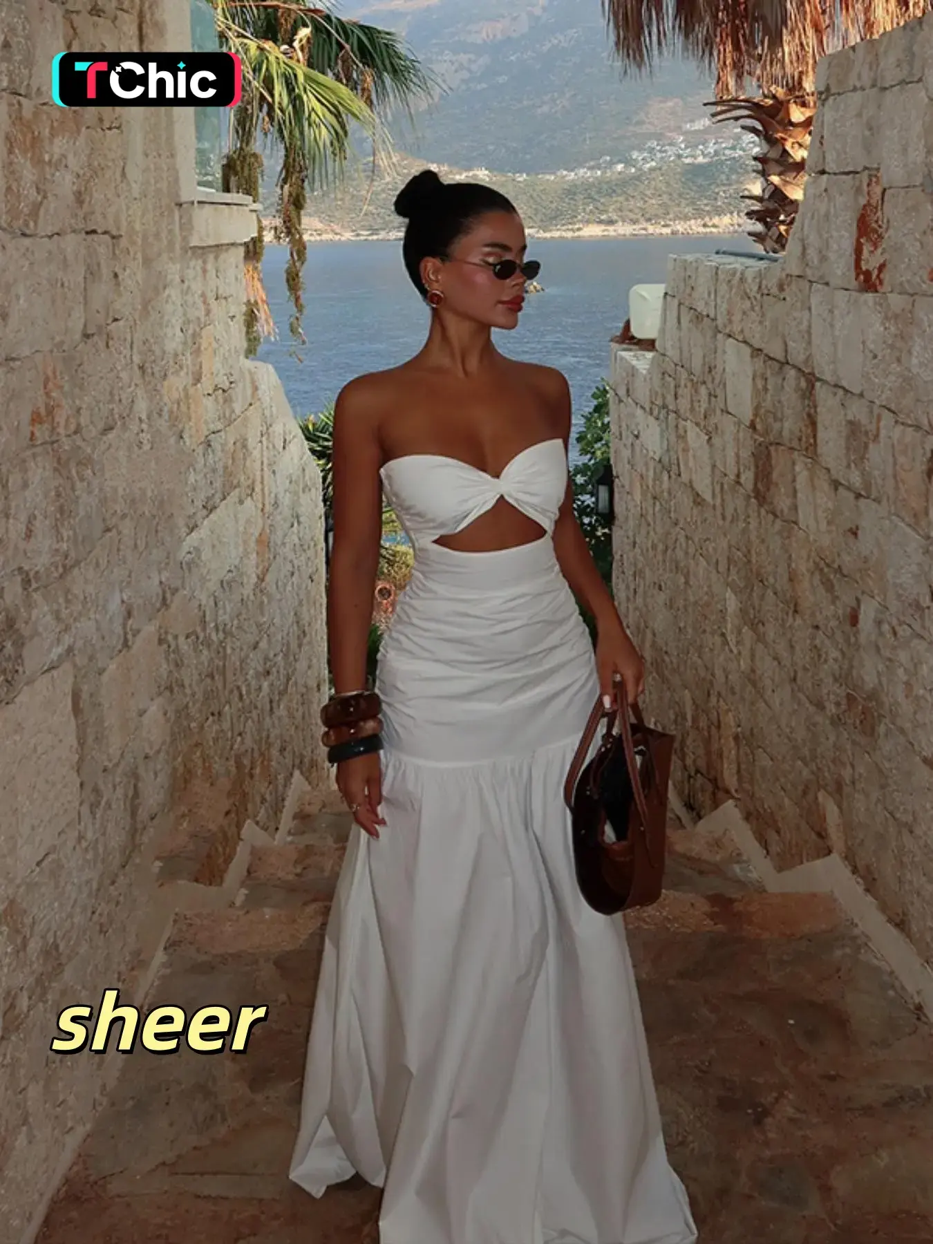 Women's Solid Ruched Strapless Sleeveless A-Line Tube Dress for Summer Beach, Ladies Summer Clothes, Womenswear