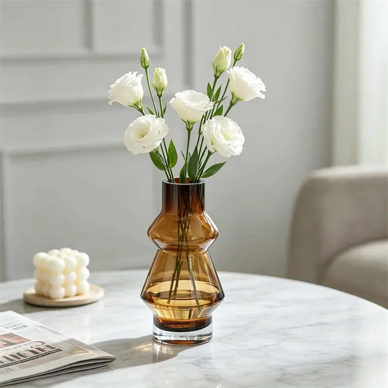 Ins-style tulip natural color glass vase, light luxury decorative piece, designer flower vessel for flower arrangement, living room tabletop decoration
