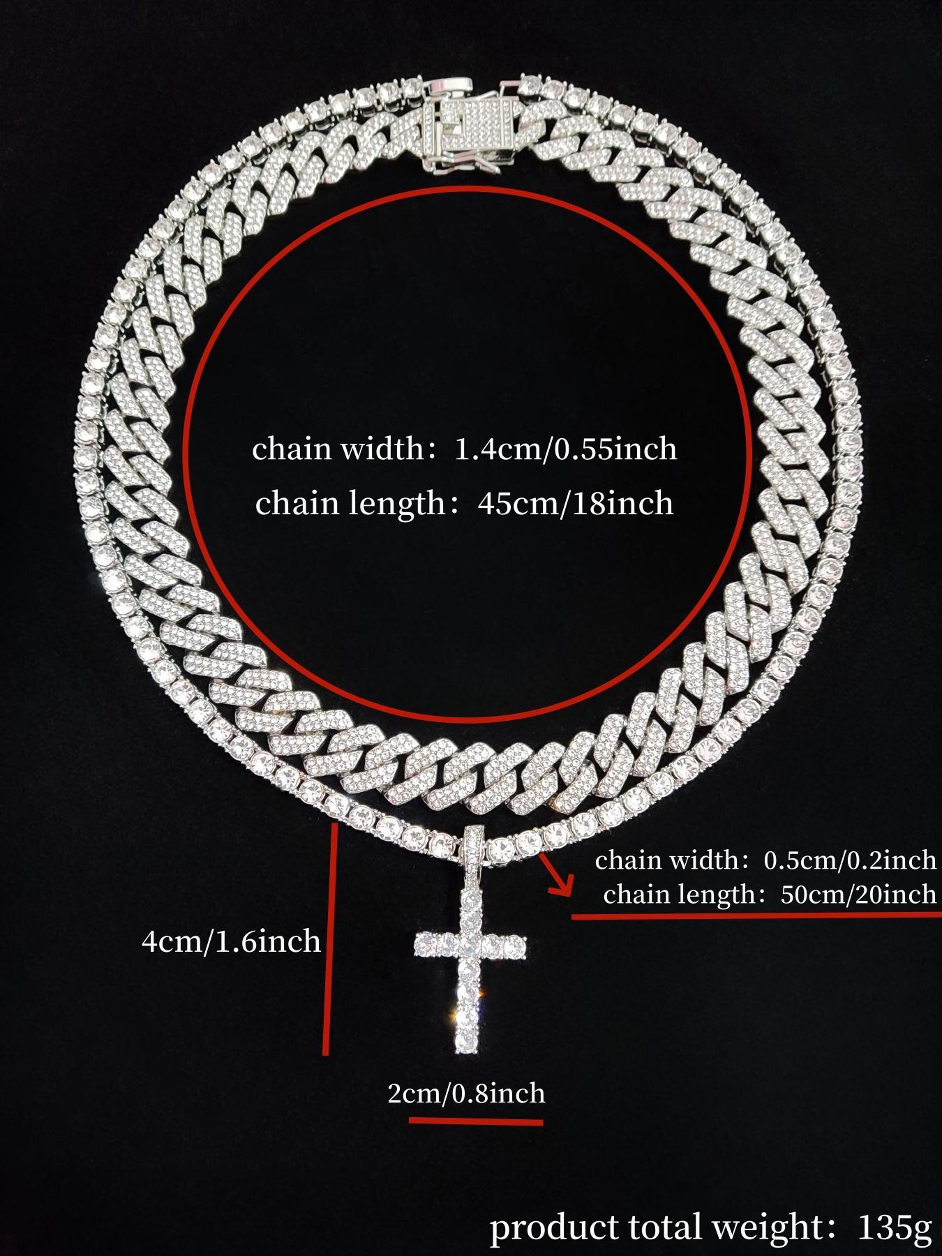 Easter Luxury Rhinestone Cross Pendant Necklace & Cuban Chunky Chain Matching Jewelry Set, Sparkly Streetwear Hip Hop Iced out Jewelry Set for Party, Gorgeous Trendy Accessories Cross Necklaces, Cuban Link Chain