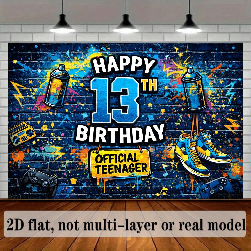13th Birthday Backdrop Suitable for Teen & - Graffiti Street Party Decor with Brick Wall Texture, Sneakers & Game Controllers - Durable Indoor/Outdoor Decoration for 13 Year Party, Graduation, No Power Needed,