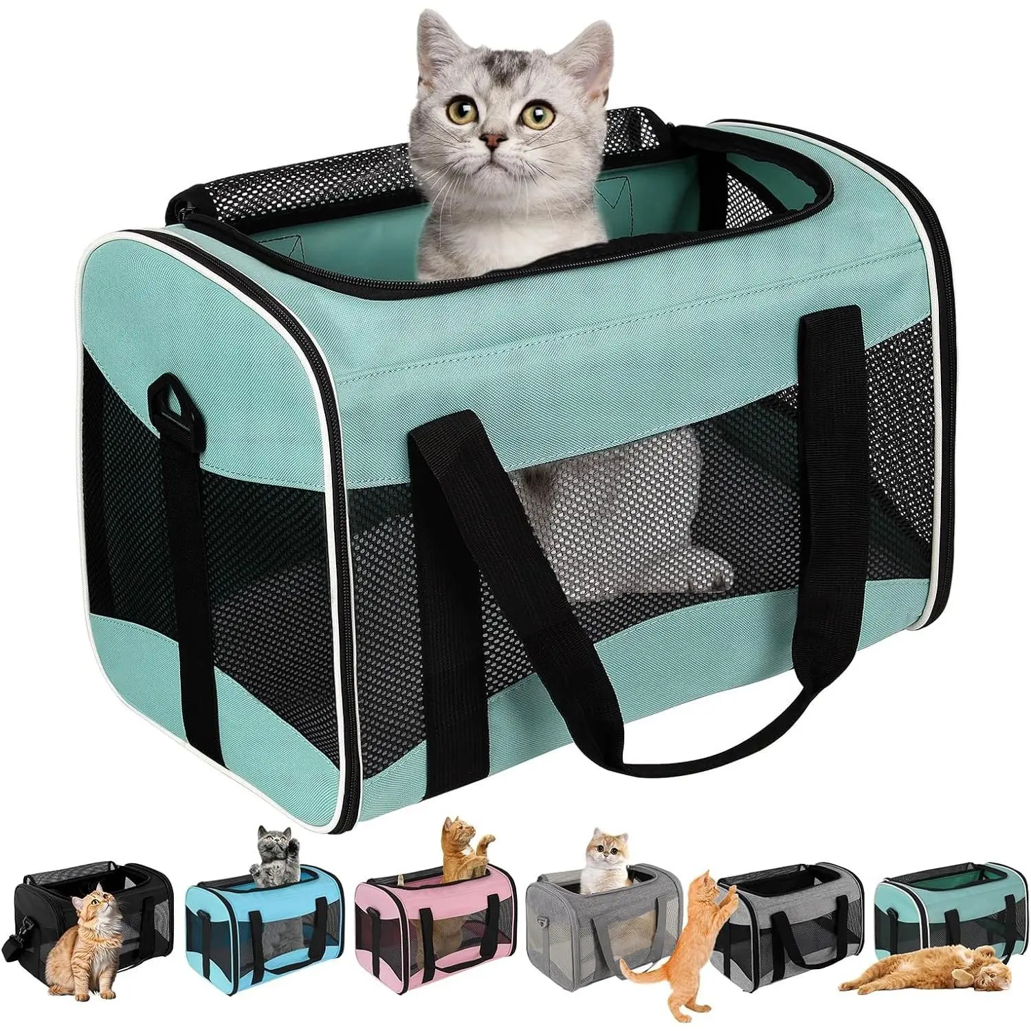 Soft-Sided Collapsible Pet Travel Carrier Bag - TSA Compliant, Airline Approved for Medium-Large Cats & Small Dogs/Puppies Up to 16lbs, 17x11x11in