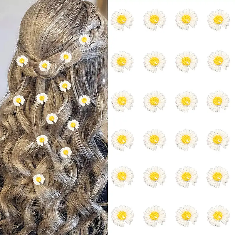 Daisy Flower Hair Clips Set 10Pcs Colorful Mini Daisy Hair Pins for Women Girls Bridal Wedding and Daily Hairstyle Decorations