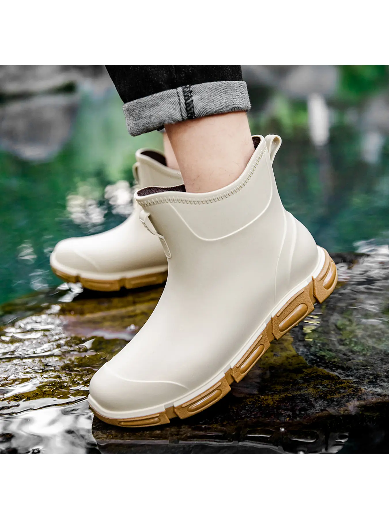 Men Fashion Short Ankle Rain Boots, Waterproof Non Slip Rubber Boots Lightweight Outdoor Garden Fishing Casual Water Shoes