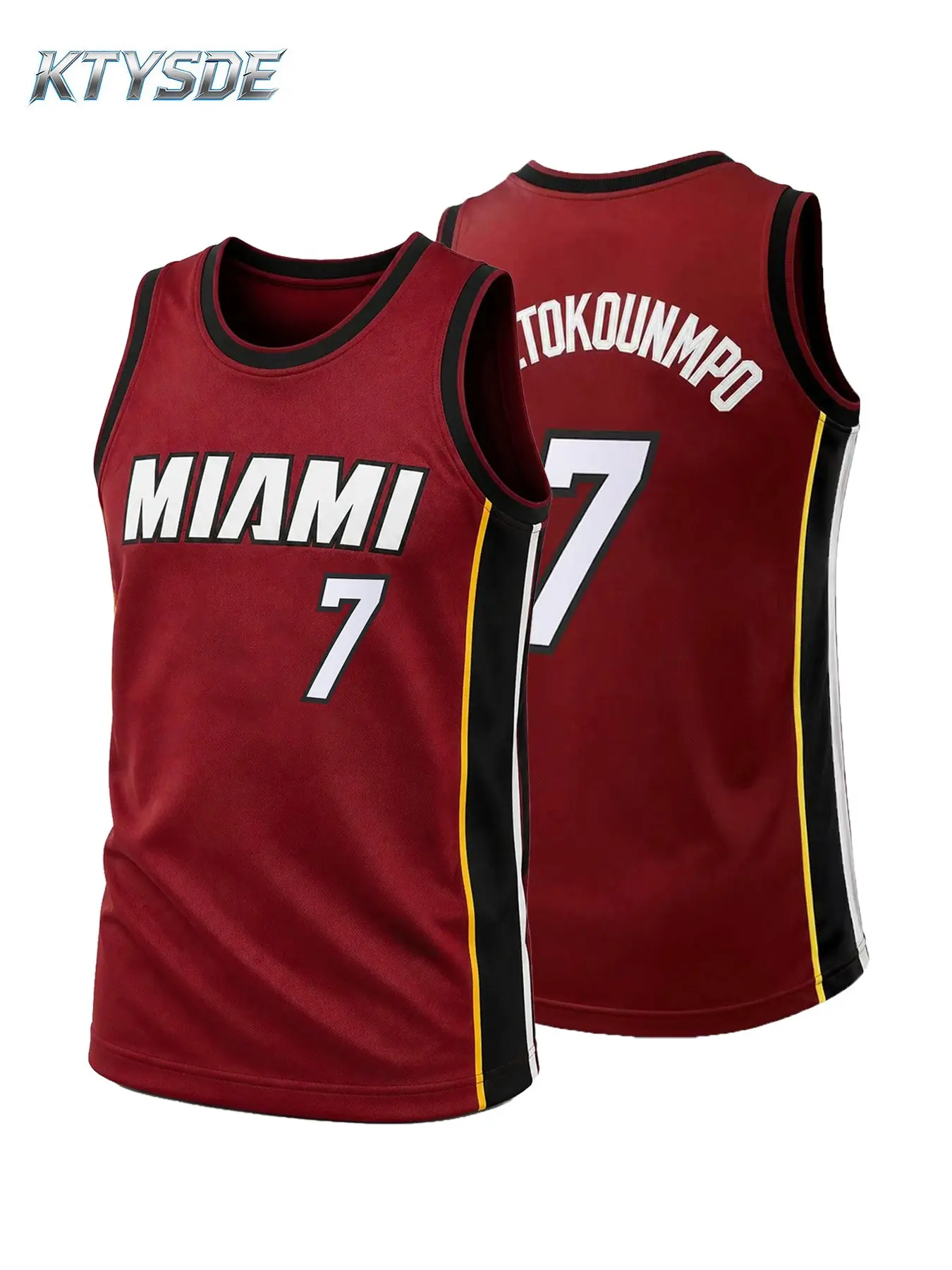 KTYSDE Men's #7 Embroidered Basketball Jersey Miami City Sleeveless Quick Dry Breathable Sports Tank Top Embroidery Jersey Unisex S-3XL