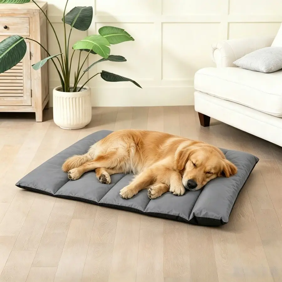 Washable Waterproof Dog Bed Mat with Headrest Pillow & Non-Slip Bottom, Durable Pet Sleeping Cushion for Small Medium Large Dogs, Puppies & Indoor Cats, Crate & Home Use