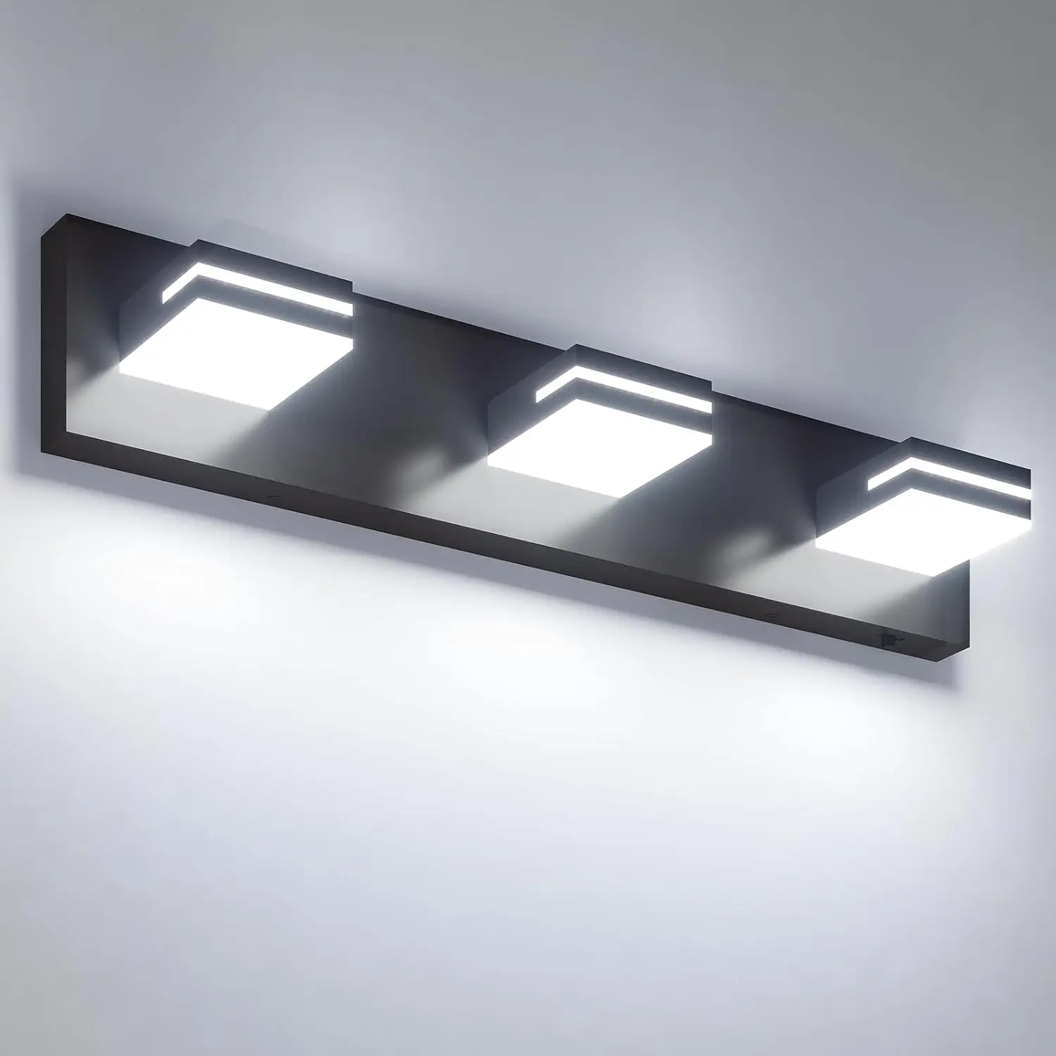 Modern Bathroom Vanity Light Fixtures (3-Light, 24-Inch), Matte Black LED Bathroom Lighting Fixtures Over Mirror, 360°Rotatable Head, LED Vanity Lights for Bathroom (Cool White 6000K)