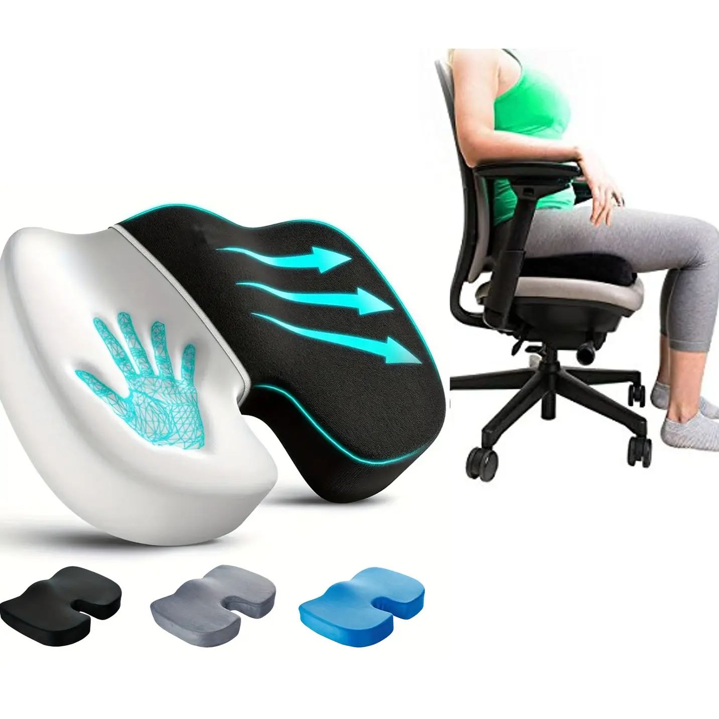 Memory Foam Seat Cushion for Office Chair, Ergonomic Support for Sitting Posture, Ideal for Daily Use.