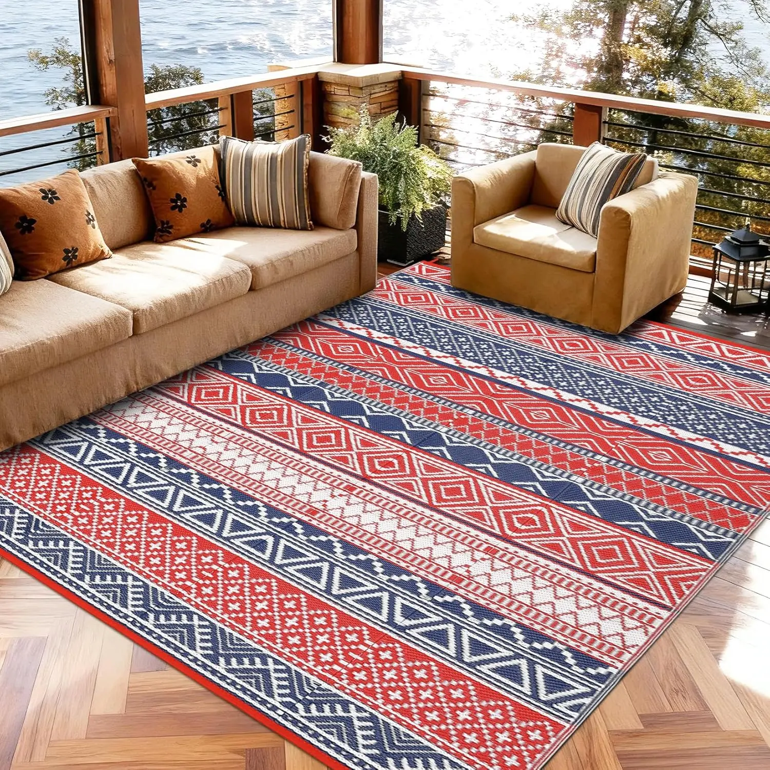 Waterproof Outdoor Rug Reversible Plastic Straw Patio Camping Rug with Carry Bag, Boho Large Outdoor RV Mat Rugs for Deck,Camper,Porch,Balcony,Backyard,Picnic,Beach,back to school,dorm essentials,home decor,home essentials