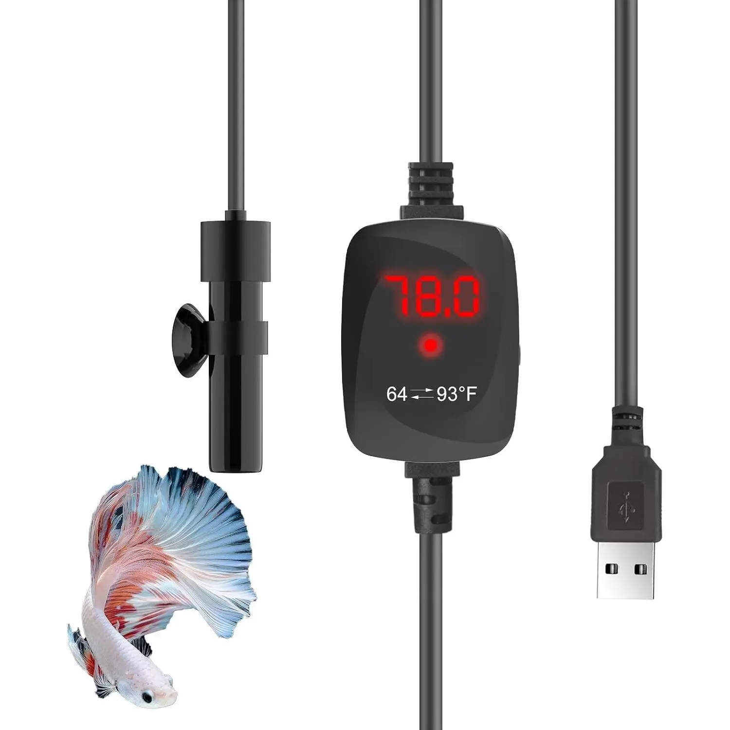 10W Mini Aquarium Heater 5V/2A USB Betta Heater for up to 1 Gallon Tanks Alumina Ceramic Fish Tank Heater Turtle Heater with Dry-Run & Overheat Protection