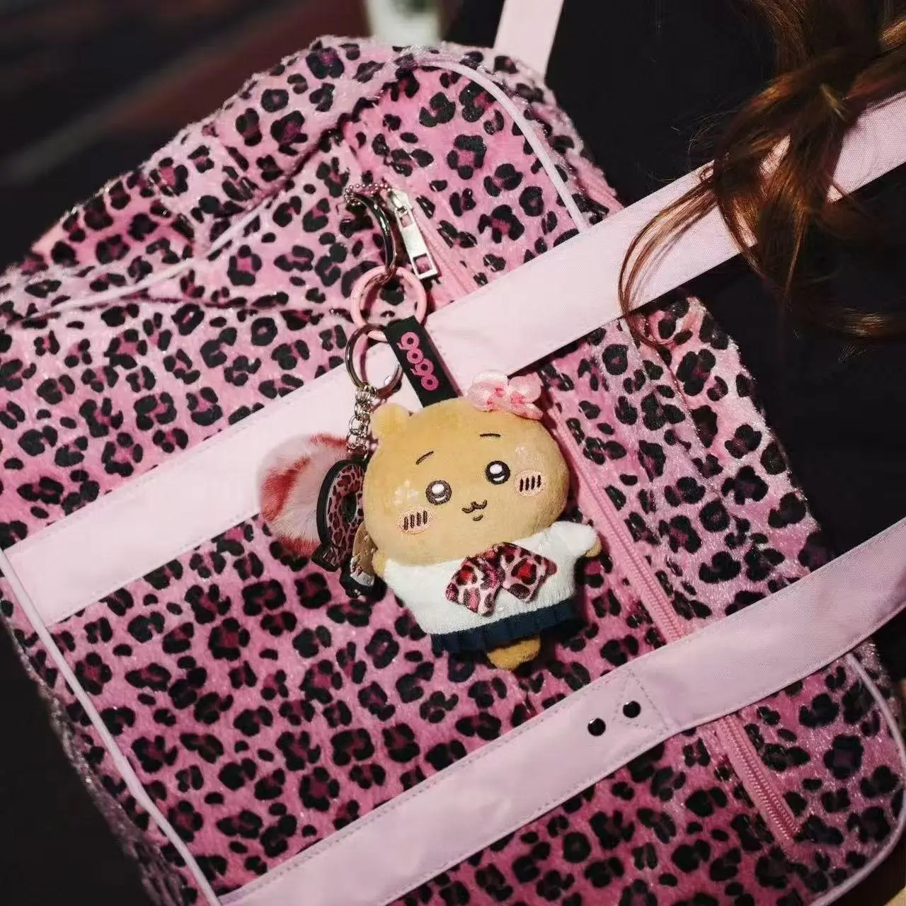 Chiikawa Usagi Momonga Plush Keychain - 9090 Collaboration Collectibles, Leopard Print Gal Style Stuffed Bag Charm, Wild Look Fashion Character Doll Gift