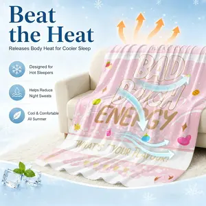 Bad B*tch Energy Pink Sweet Cool Print Cooling Blanket for Hot Sleepers Q-Max >0.25 Summer Blanket Thin Lightweight Breathable Soft Double Side Enhanced Cooling Mat for Bed Couch Sofa, Keep Cool for Night Sweats