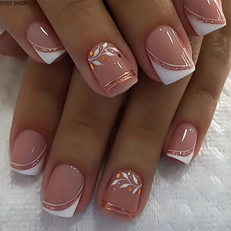 24Pcs Reusable Short Square French Press-On Nails, Simple White Tip Fake Nails with Glossy Finish, DIY Salon Manicure Kit for Women, Perfect for Gifts & Everyday Elegance