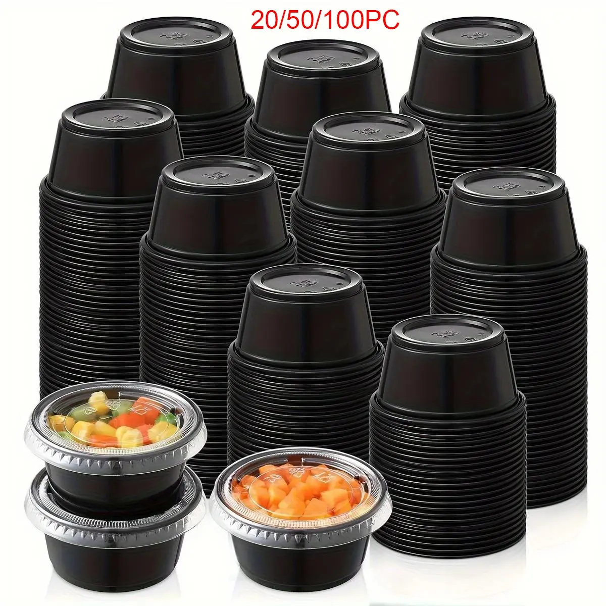 2oz Leak-Proof Plastic Condiment Cup with Lid, Sealed Dressing Container, Leakproof Container, Ideal for Lunch, Parties, Travel, Salad Dressing Holder, Leak Proof Containers
