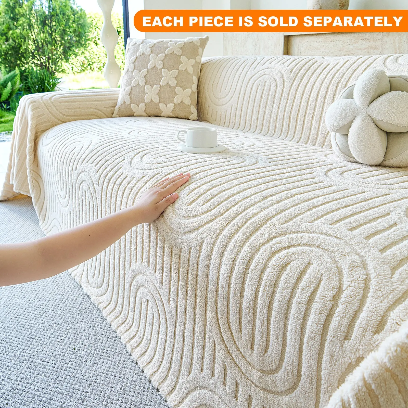 Thick Plush Sofa Cushion for Fall Winter, Stain-Resistant Jacquard Design, Non-Slip Microfiber Material, Pet-Friendly, Ideal for Living Room Bedroom Office Decor