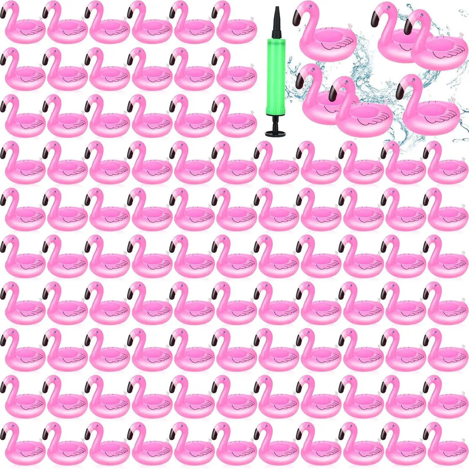 100 Pcs Inflatable Drink Holders Flamingo Drink Floats Mini Cup Floaties Floating Cup Holder Flamingo Inflates Coasters with a Pump Cylinder for Bath Swimming Pool (Pink)