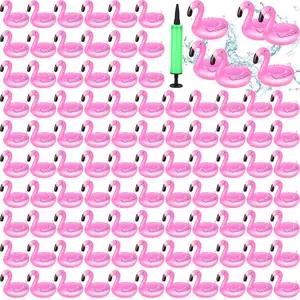 100 Pcs Inflatable Drink Holders Flamingo Drink Floats Mini Cup Floaties Floating Cup Holder Flamingo Inflates Coasters with a Pump Cylinder for Bath Swimming Pool (Pink)