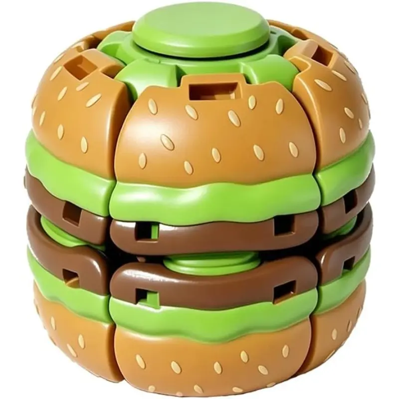 Hamburger Rotating Fidget Ball, 360° Press-Type Rolling Ball, Portable Press & Rotate Toy, Unique Desktop Accessory, Stress Relief Item, Gift for Adults